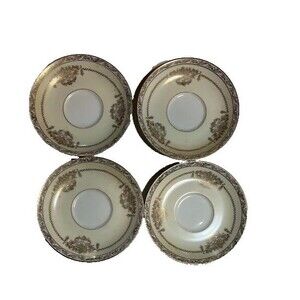 NORITAKE China Set of 4 Saucers Bancroft 5481 22K Gold on White Japan Vintage